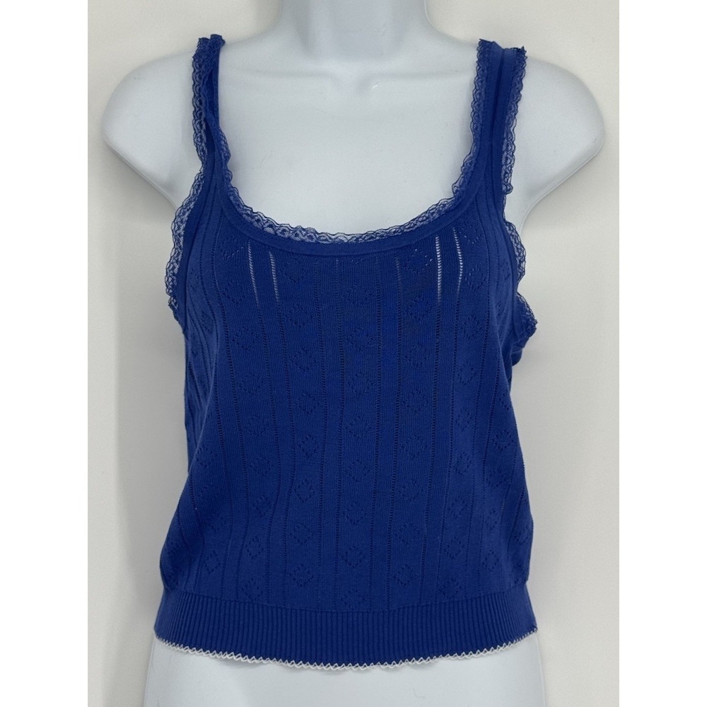 J.Crew Knit Tank Top Womens M Lace Trim Ribbed Sleeveless Cami Stretch Festival